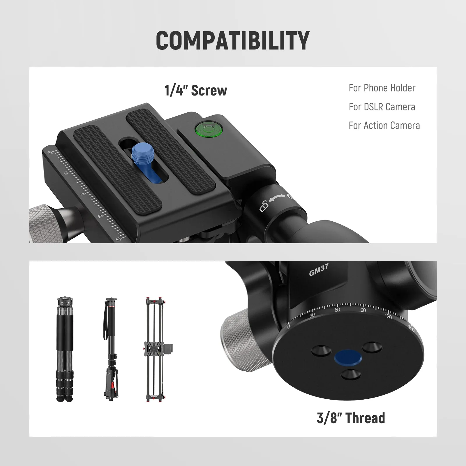 NEEWER GM37 3 Way Pan Tilt Head
