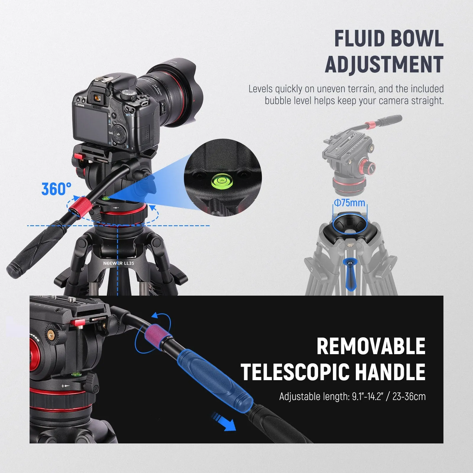 NEEWER LL35 78" One Step Fast Lock Carbon Fiber Video Tripod