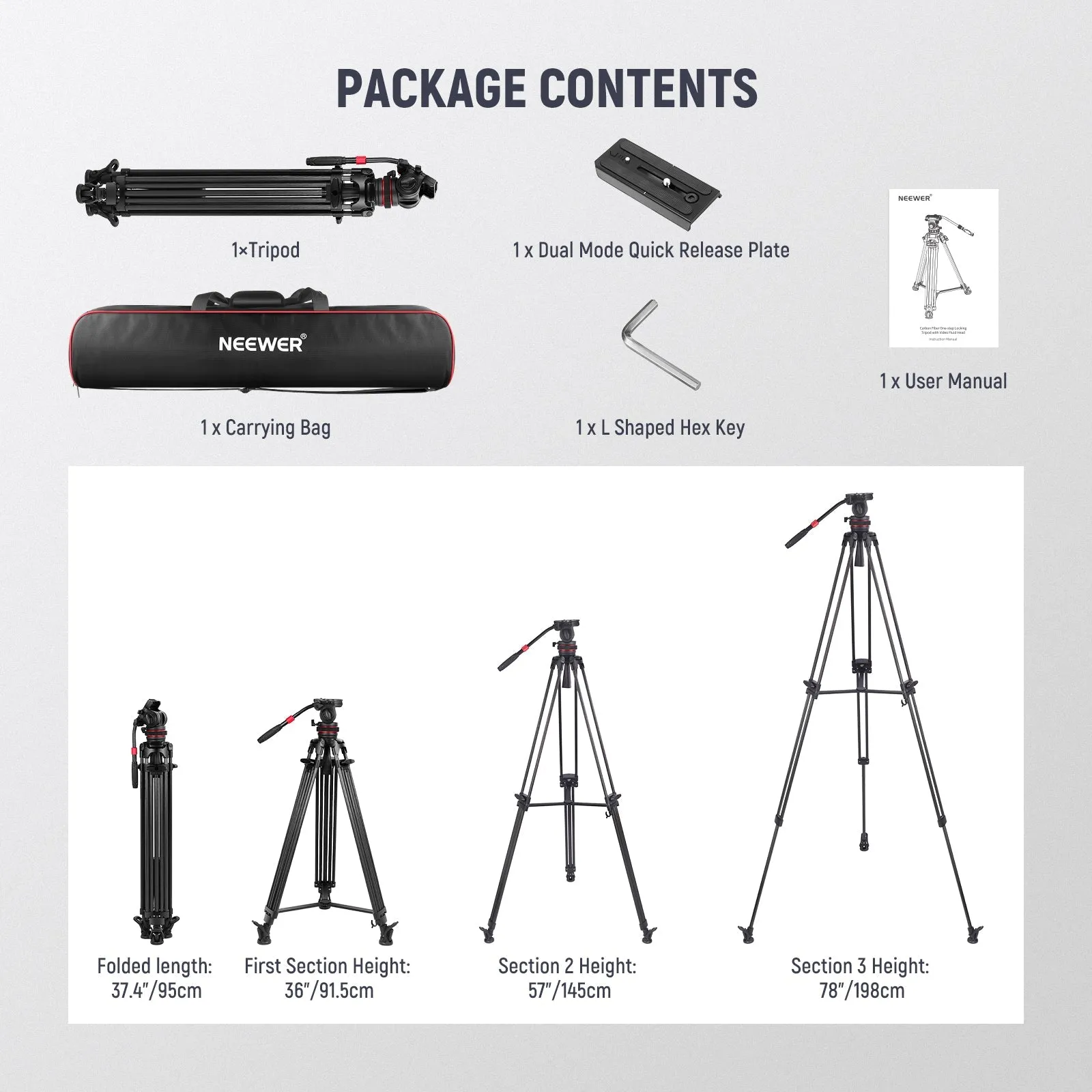 NEEWER LL35 78" One Step Fast Lock Carbon Fiber Video Tripod