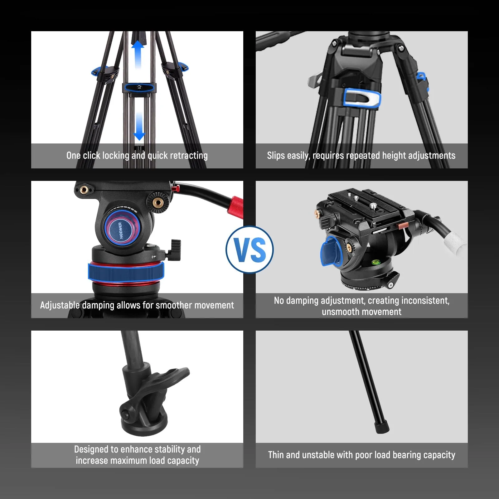 NEEWER LL35 78" One Step Fast Lock Carbon Fiber Video Tripod