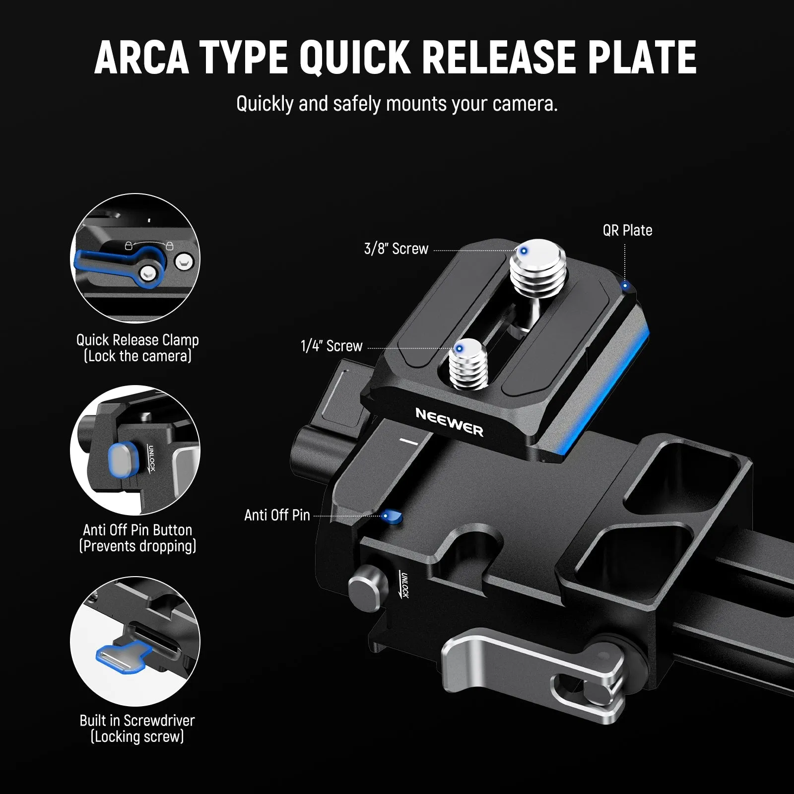NEEWER PS013 Foldable V Mount Battery Plate with Arca Type QR Plate