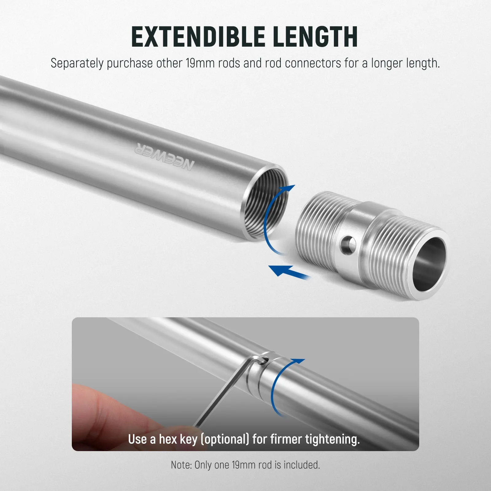 NEEWER SR010/SR011 Heavy Duty Stainless Steel 19mm Support Rod