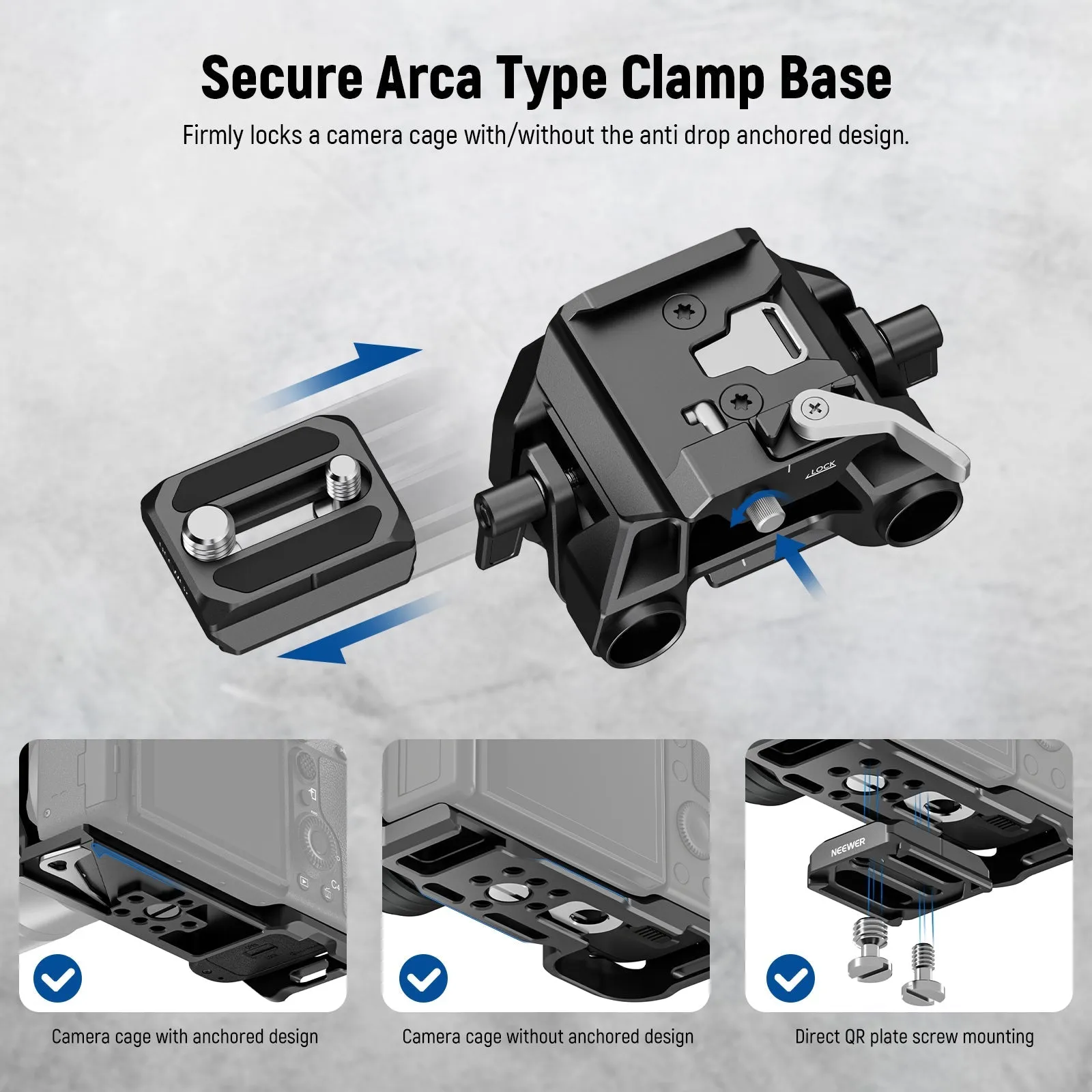 NEEWER SR015 Arca Type 15mm LWS Baseplate with Rod Clamps