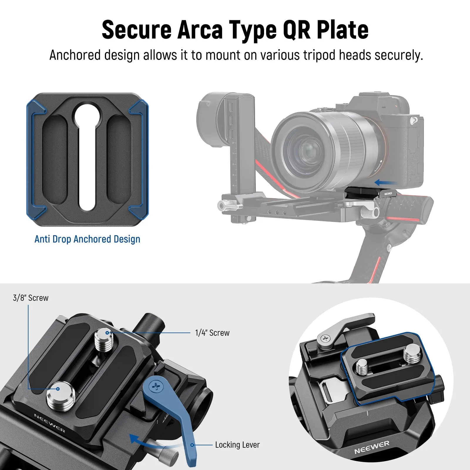 NEEWER SR015 Arca Type 15mm LWS Baseplate with Rod Clamps