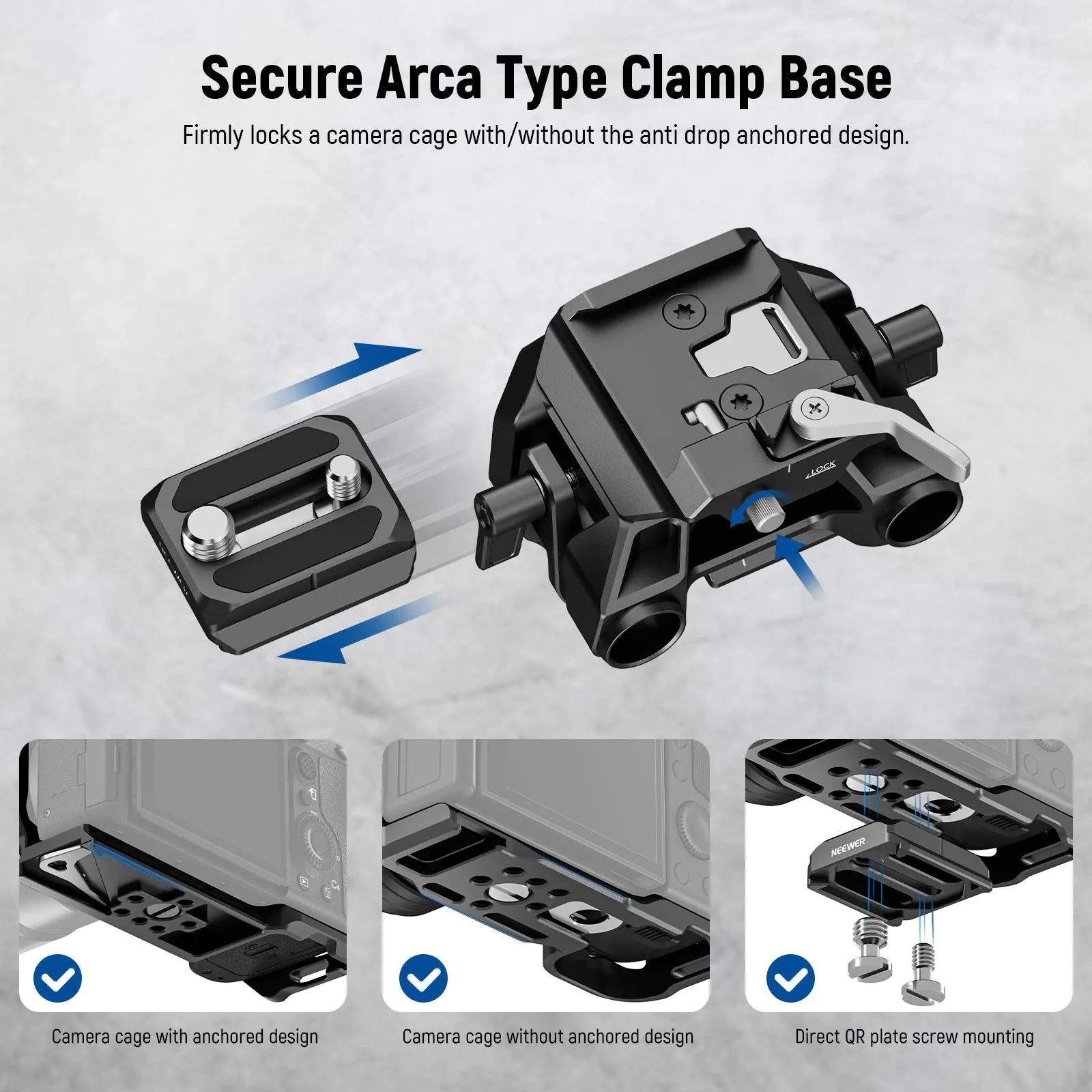 NEEWER SR015 Arca Type 15mm LWS Baseplate with Rod Clamps