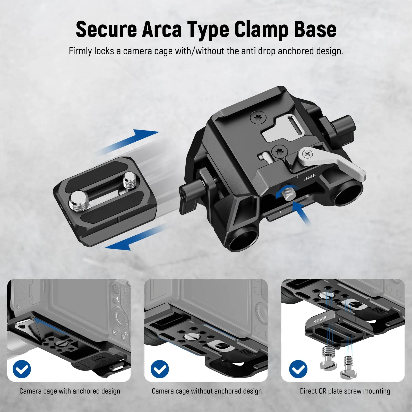 NEEWER SR015 Arca Type 15mm LWS Baseplate with Rod Clamps