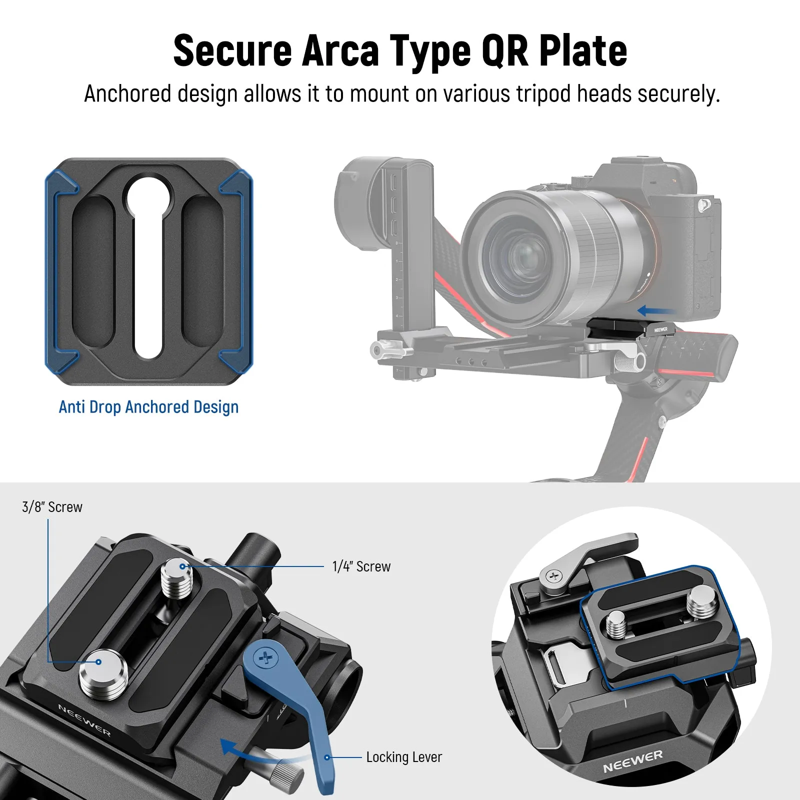 NEEWER SR015 Arca Type 15mm LWS Baseplate with Rod Clamps
