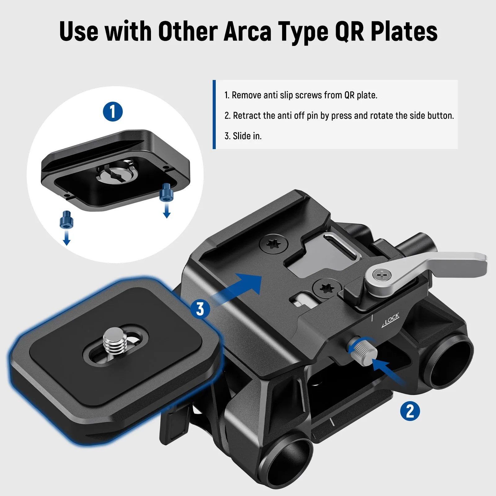NEEWER SR015 Arca Type 15mm LWS Baseplate with Rod Clamps