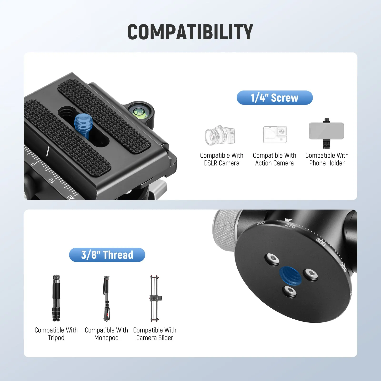 NEEWER TH03 Video Camera Tripod Pan Tilt Head