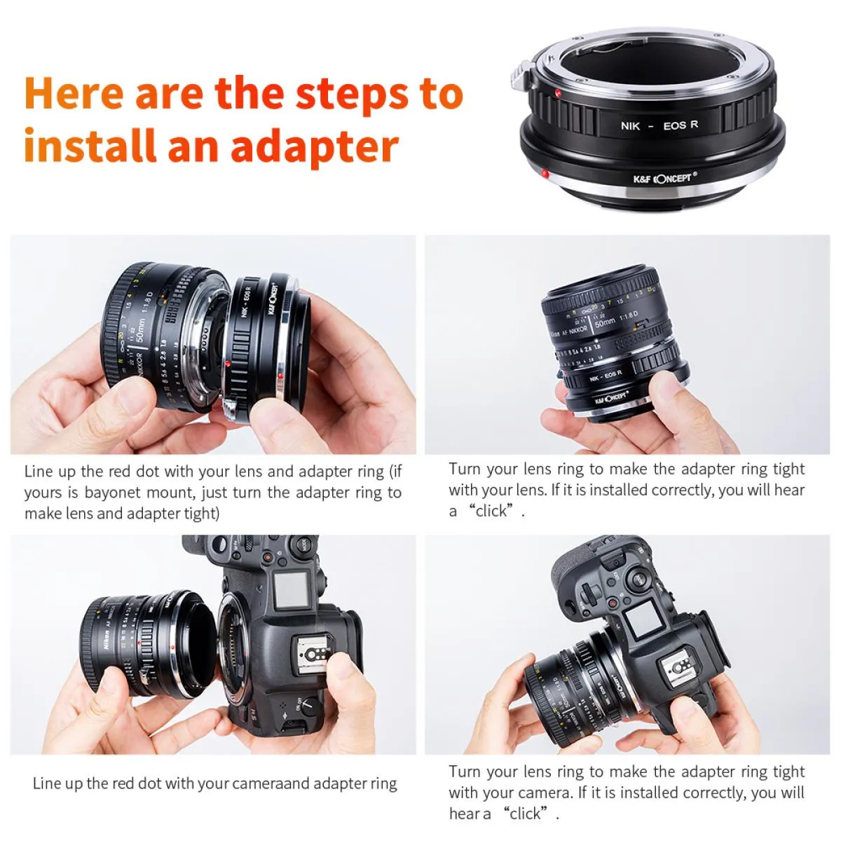 Nikon F Lenses to Canon EOS R Lens Mount Adapter K&F  M11194 Lens Adapter