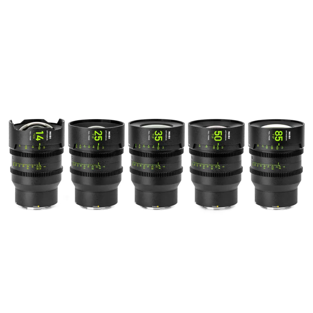 NiSi ATHENA PRIME Full Frame Cinema Lens Kit with 5 Lenses 14mm T2.4, 25mm T1.9, 35mm T1.9, 50mm T1.9, 85mm T1.9   Hard Case (E Mount | No Drop In Filter)