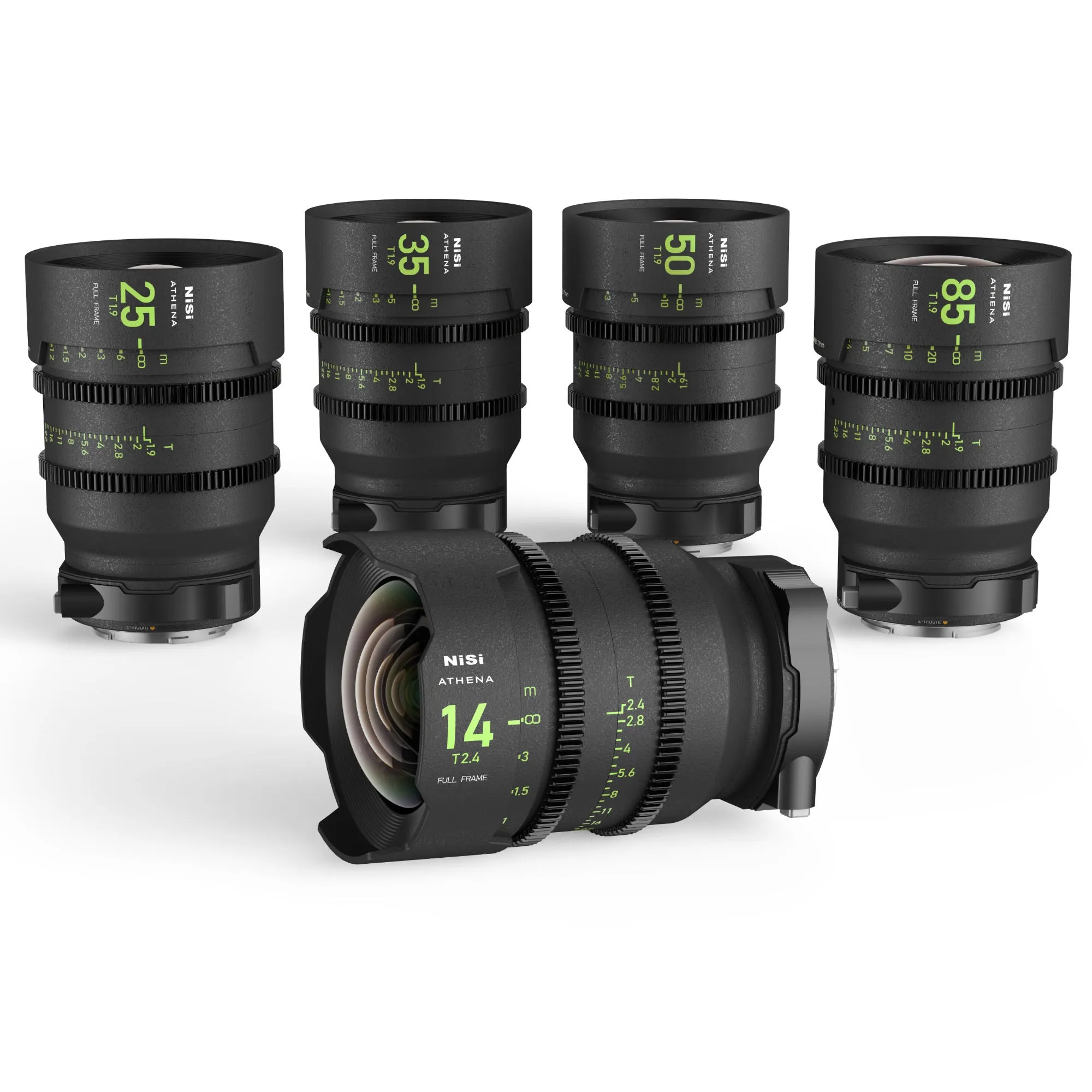 NiSi ATHENA PRIME Full Frame Cinema Lens Kit with 5 Lenses 14mm T2.4, 25mm T1.9, 35mm T1.9, 50mm T1.9, 85mm T1.9   Hard Case (E Mount)