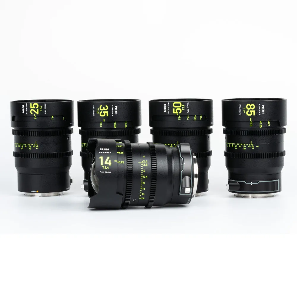 NiSi ATHENA PRIME Full Frame Cinema Lens Kit with 5 Lenses 14mm T2.4, 25mm T1.9, 35mm T1.9, 50mm T1.9, 85mm T1.9   Hard Case (L Mount)
