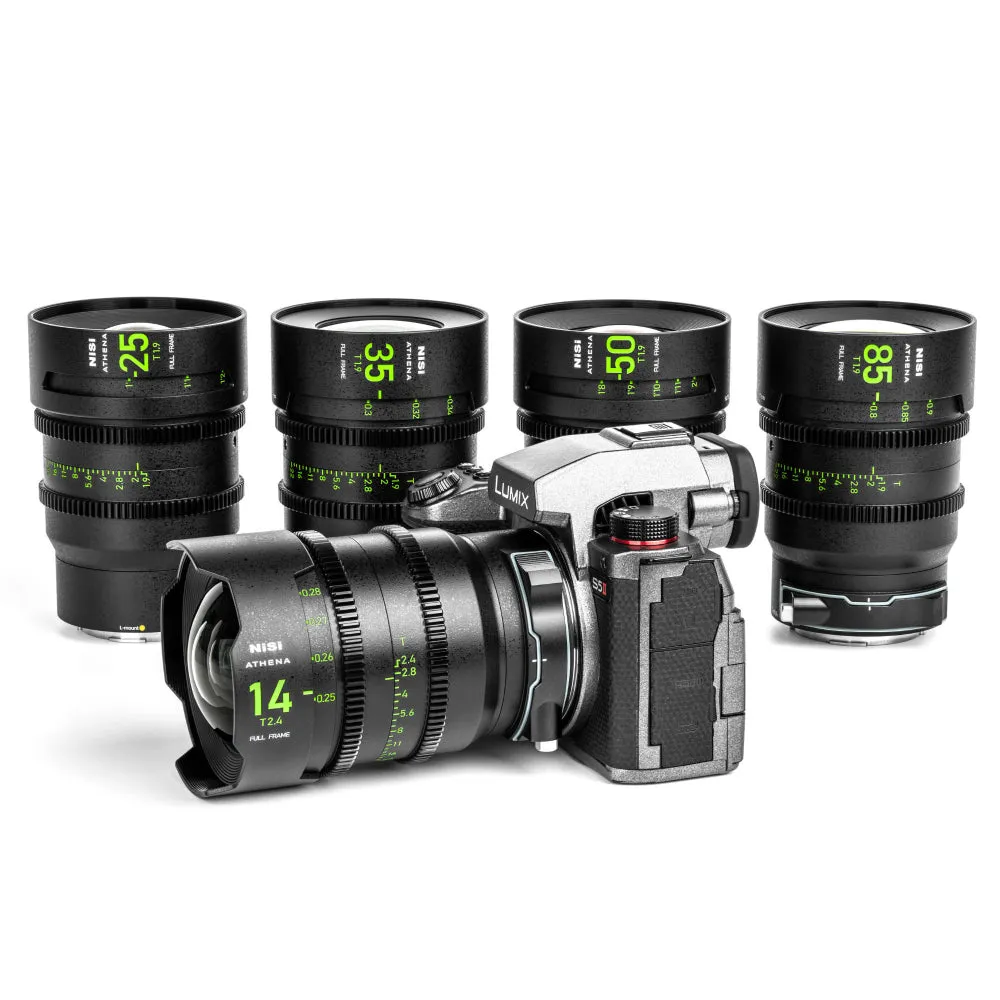 NiSi ATHENA PRIME Full Frame Cinema Lens Kit with 5 Lenses 14mm T2.4, 25mm T1.9, 35mm T1.9, 50mm T1.9, 85mm T1.9   Hard Case (L Mount)