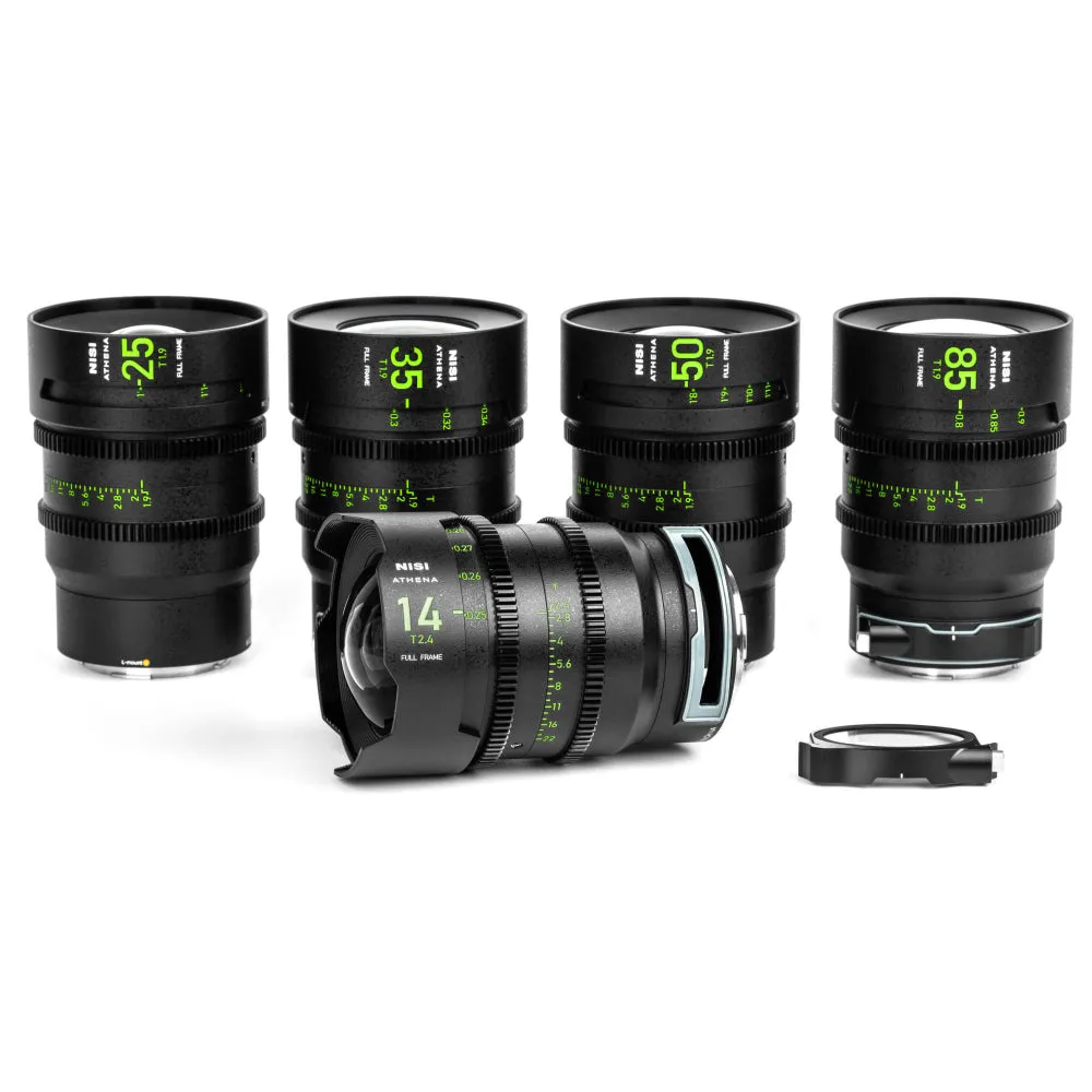 NiSi ATHENA PRIME Full Frame Cinema Lens Kit with 5 Lenses 14mm T2.4, 25mm T1.9, 35mm T1.9, 50mm T1.9, 85mm T1.9   Hard Case (L Mount)