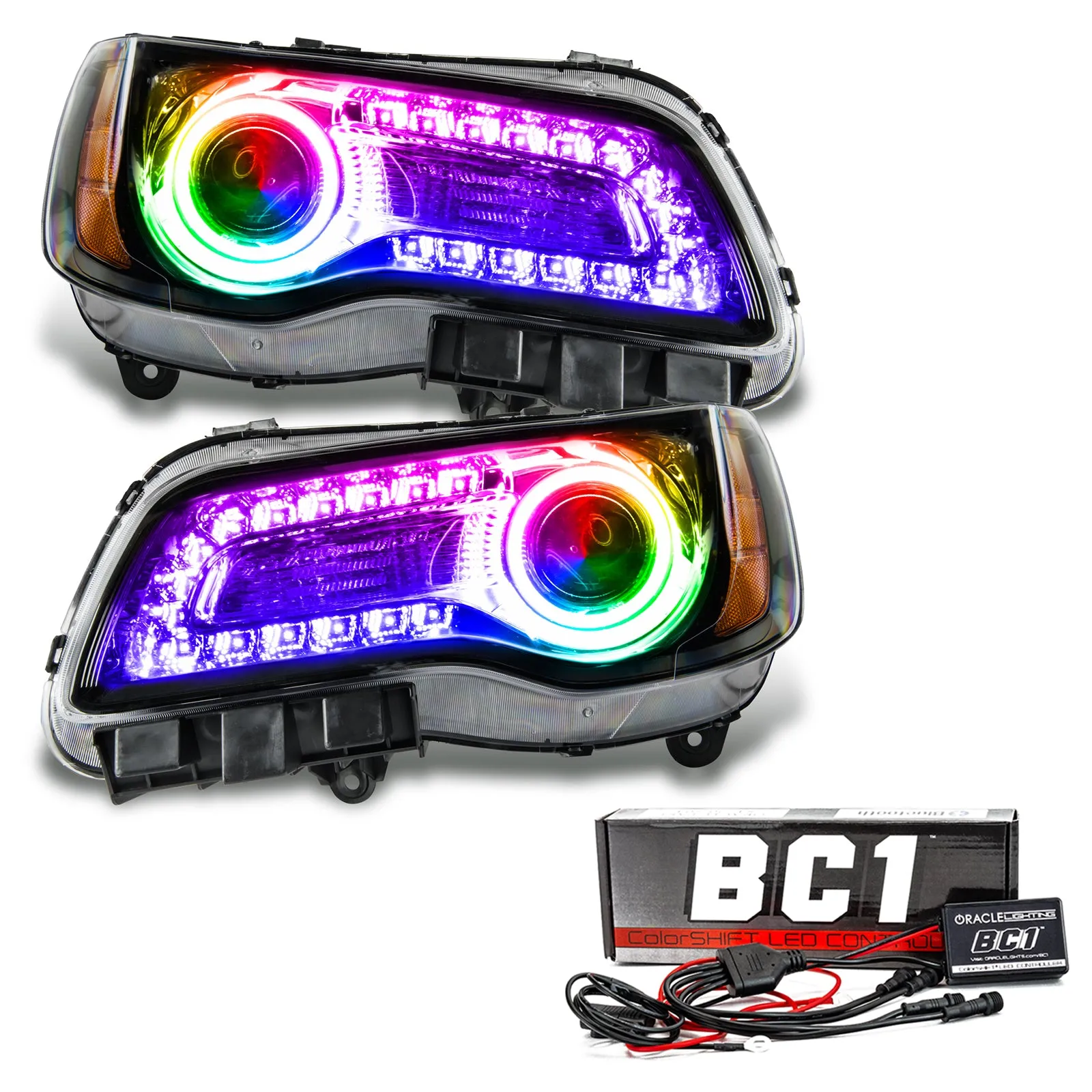 ORACLE Lighting 2011-2014 Chrysler 300C NON HID Pre-Assembled Headlights - Black Housing - ColorSHIFT DRL