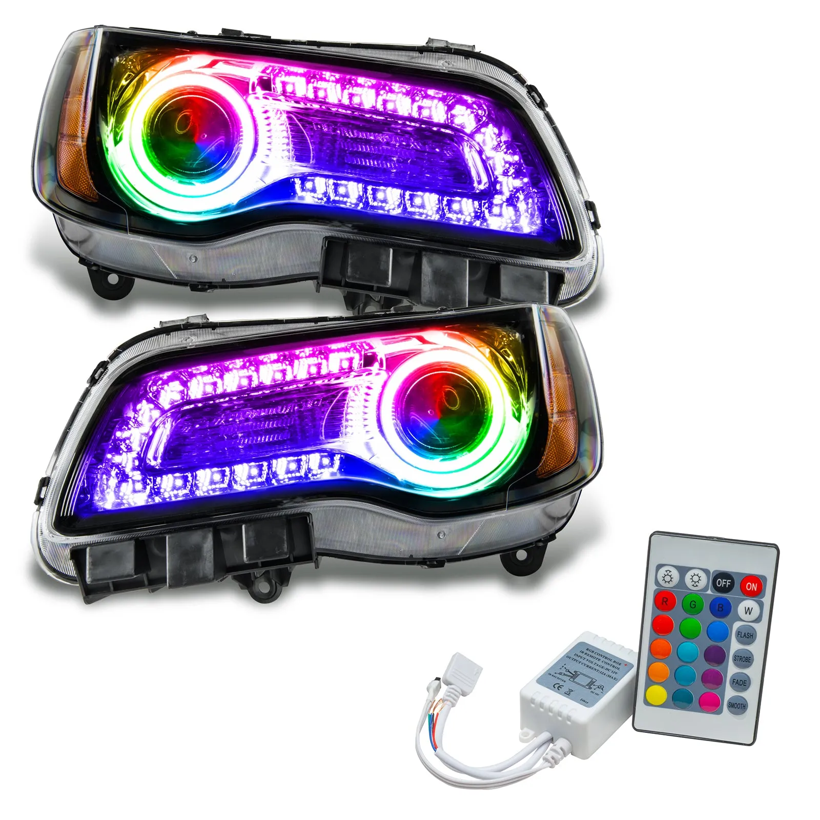 ORACLE Lighting 2011-2014 Chrysler 300C NON HID Pre-Assembled Headlights - Black Housing - ColorSHIFT DRL