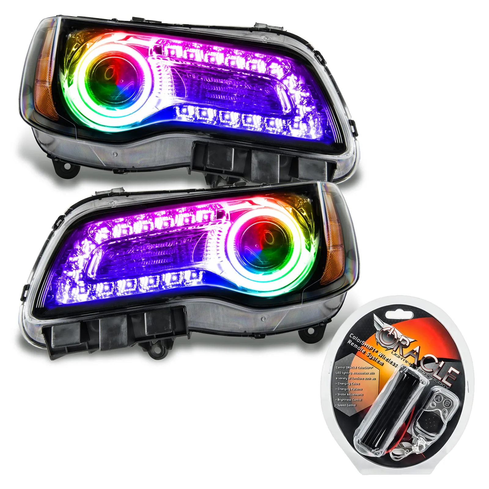 ORACLE Lighting 2011-2014 Chrysler 300C NON HID Pre-Assembled Headlights - Black Housing - ColorSHIFT DRL