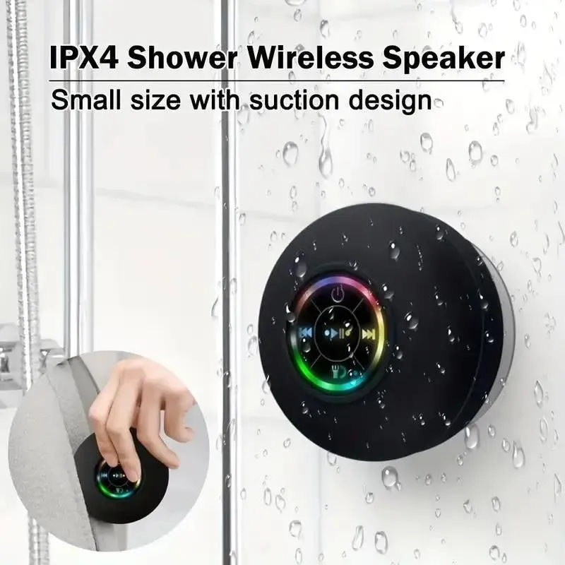 Portable Wireless BT Speaker, IPX4 Shower Wireless Speaker, USB Rechargeable Portable Mini Outdoor Speaker with RGB LED Light for Home & Outdoor, Summer Outing Essentials, Camping Gadgets 2024