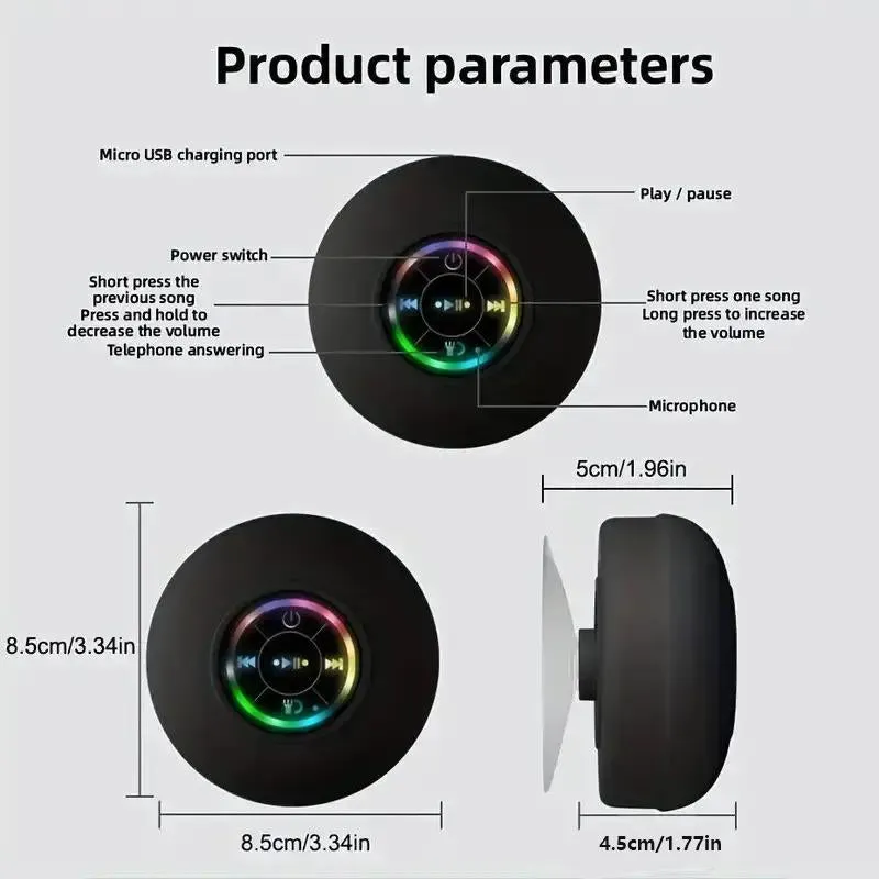 Portable Wireless BT Speaker, IPX4 Shower Wireless Speaker, USB Rechargeable Portable Mini Outdoor Speaker with RGB LED Light for Home & Outdoor, Summer Outing Essentials, Camping Gadgets 2024
