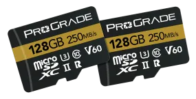 ProGrade Digital 128GB microSDXC UHS-II 250MB/s Gold Memory Card with Adapter (2 Pack) - V60
