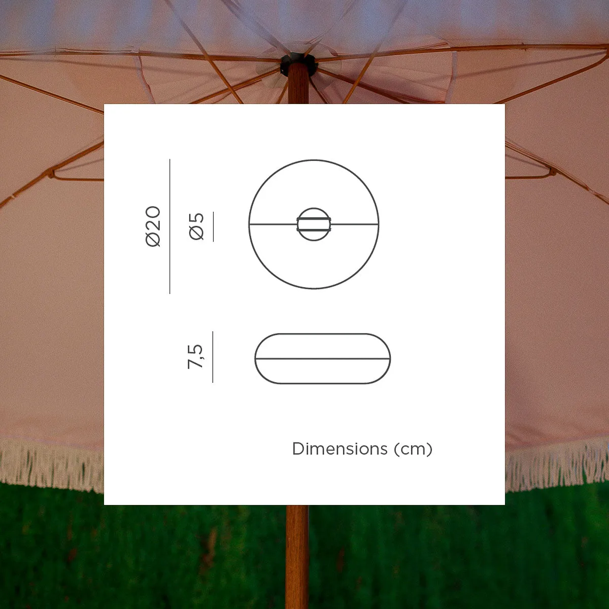 Rechargeable portable light bulb for parasols, LIMA
