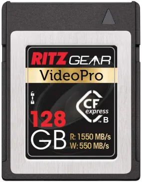 Ritz Gear Video Pro CFExpress Card 128GB Type B (1550/550 R/W) Pairs with Compatible Panasonic, Canon & Sony DSLR/Mirrorless Cameras