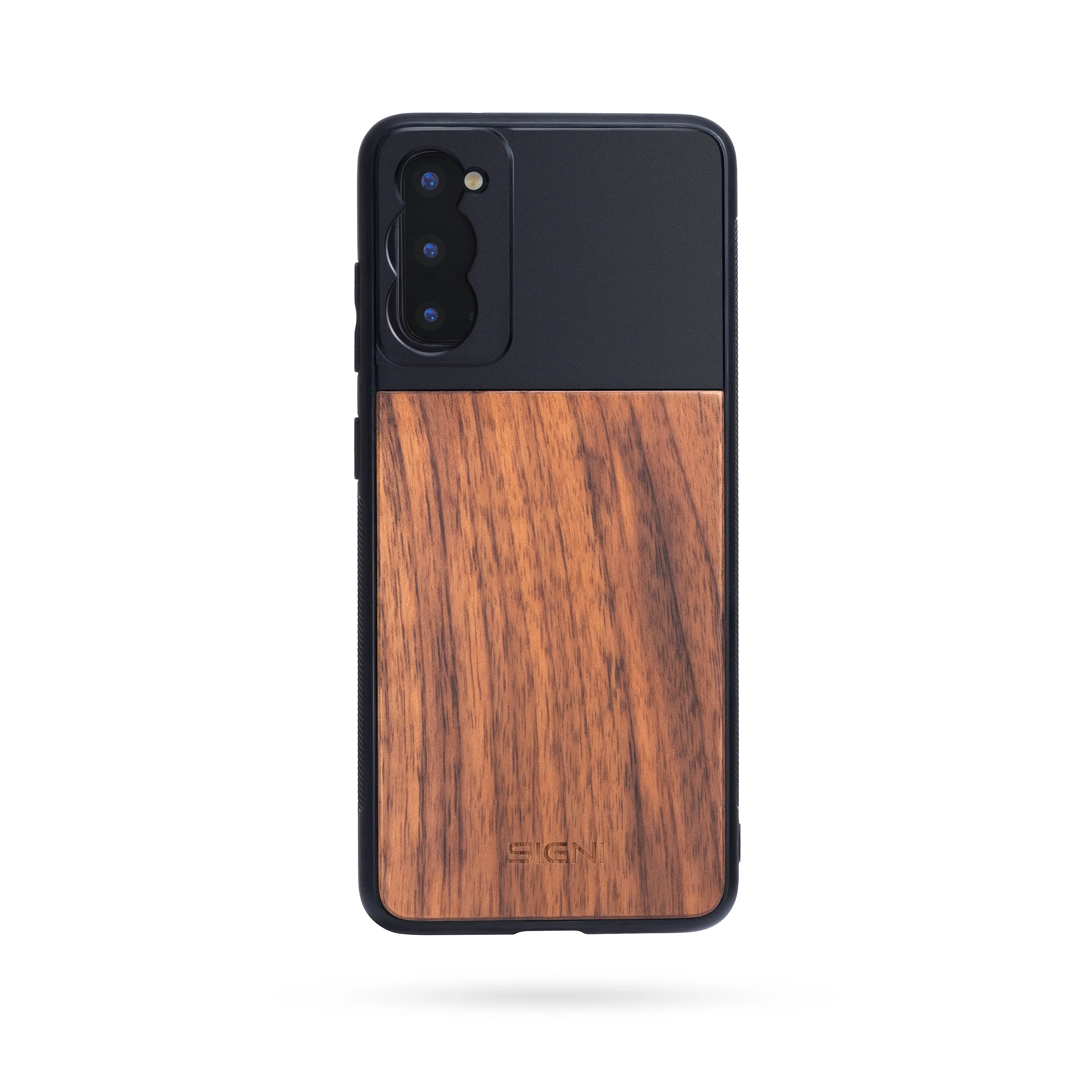 SKYVIK SIGNI One Mobile Lens Case - Plastic & Walnut Wood, Black & Brown for Samsung S20