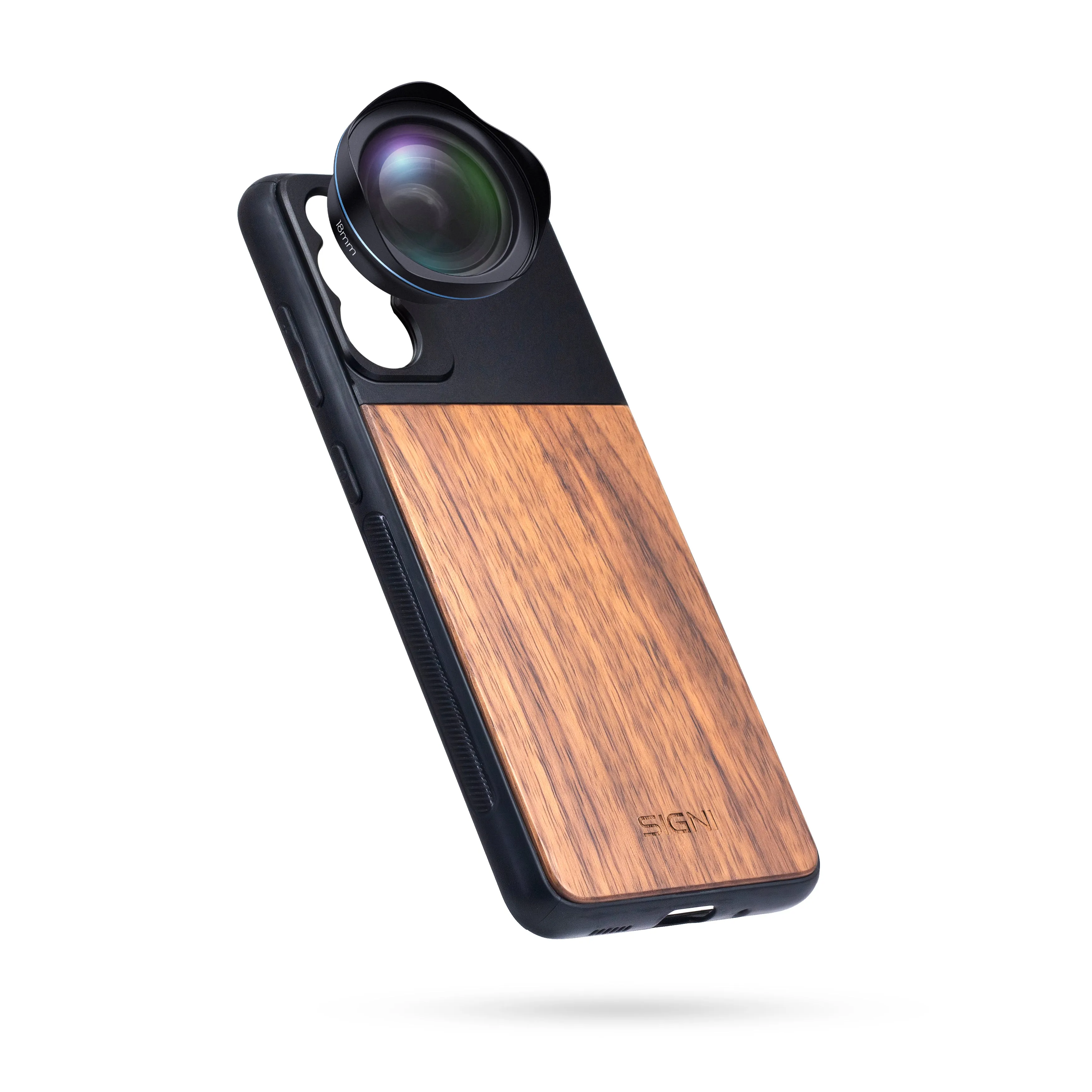 SKYVIK SIGNI One Mobile Lens Case - Plastic & Walnut Wood, Black & Brown for Samsung S20