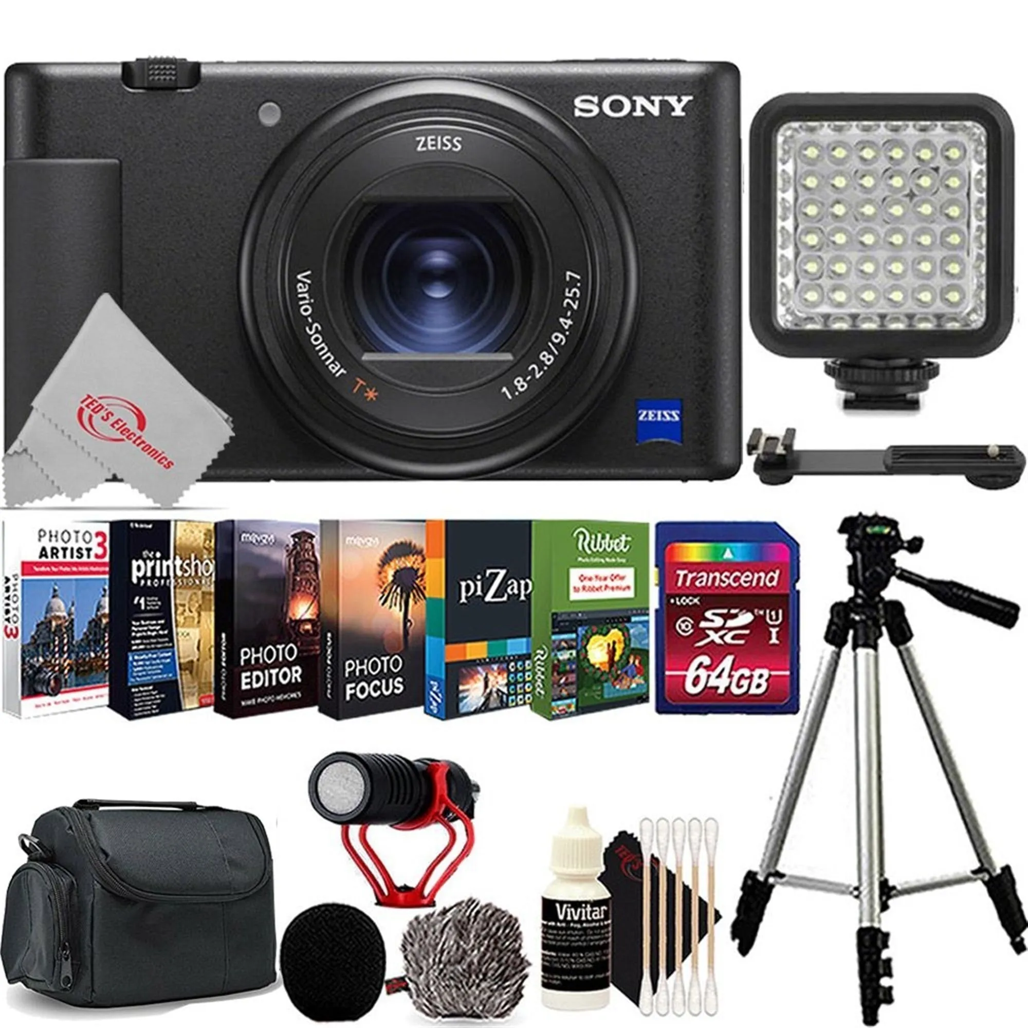 Sony ZV-1 Built-In Wi-Fi Digital Camera Black   64GB Accessory Kit