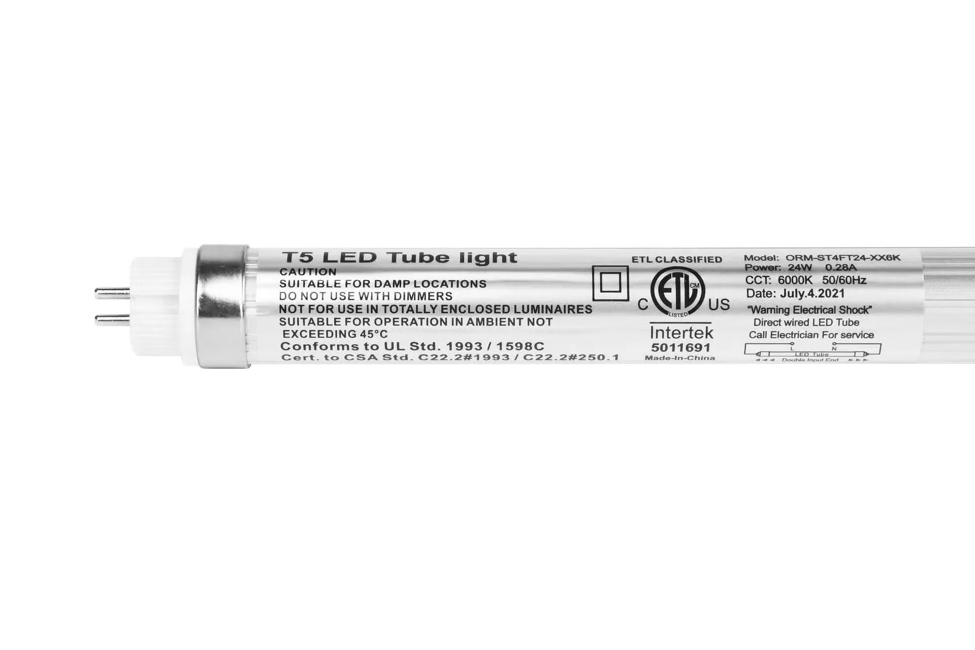 T5 4' 24w 3,600 Lumen FROSTED LENS 4000K 100-277vAC 180° BEAM ANGLE