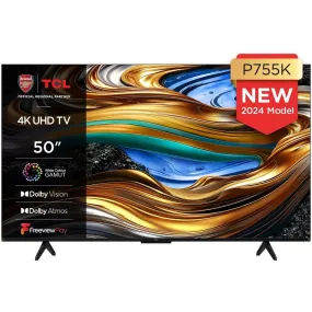 TCL 50P755K 50" LED 4K Ultra HD Smart TV, Grey, F Rated