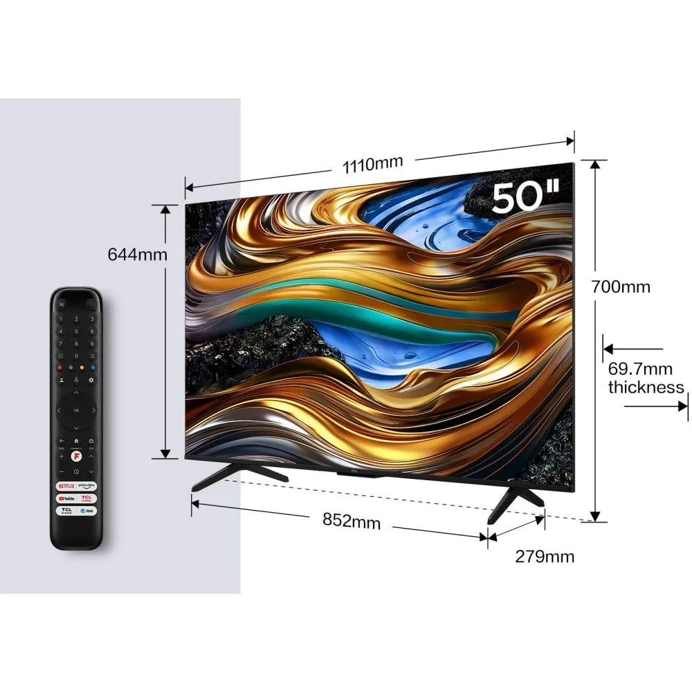 TCL 50P755K 50" LED 4K Ultra HD Smart TV, Grey, F Rated