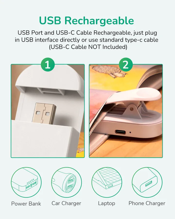 USB Rechargeable Dimmable Book Light, 3 Color Modes, 2 Charging Modes-HBRL11A1