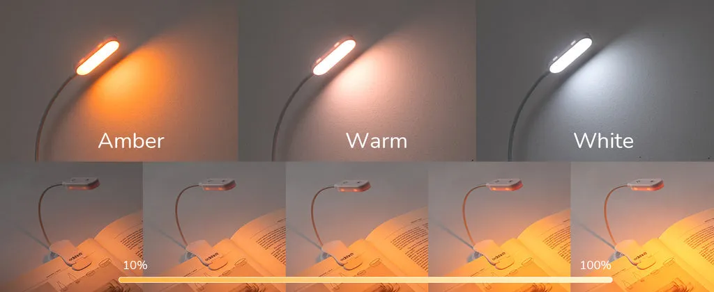 USB Rechargeable Dimmable Book Light, 3 Color Modes, 2 Charging Modes-HBRL11A1