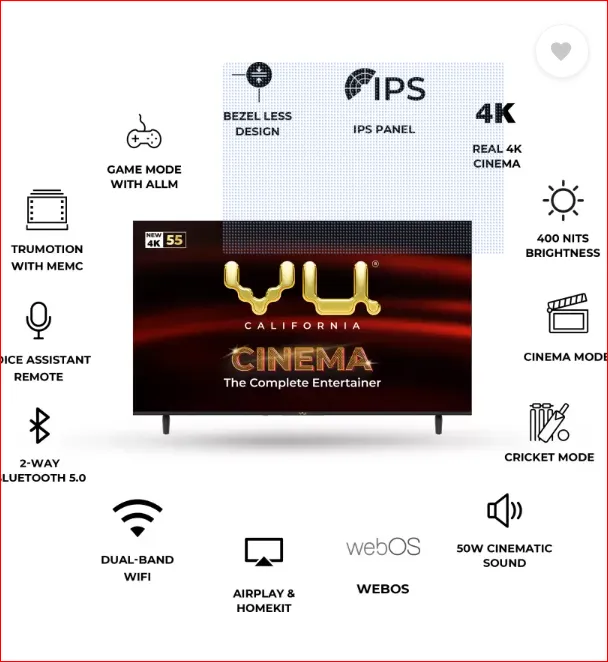 Vu Cinema 139 cm 55 Cinema Ultra HD (4K) LED Smart WebOS TV 3 yrs Warranty