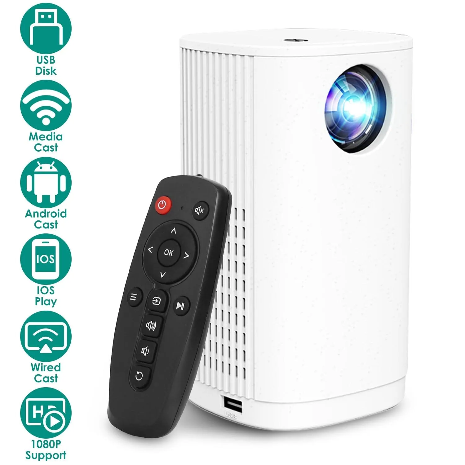 WiFi 1080P Projector Phone Projector Home Movie Projector Compatible with IOS Android iPads U Disk