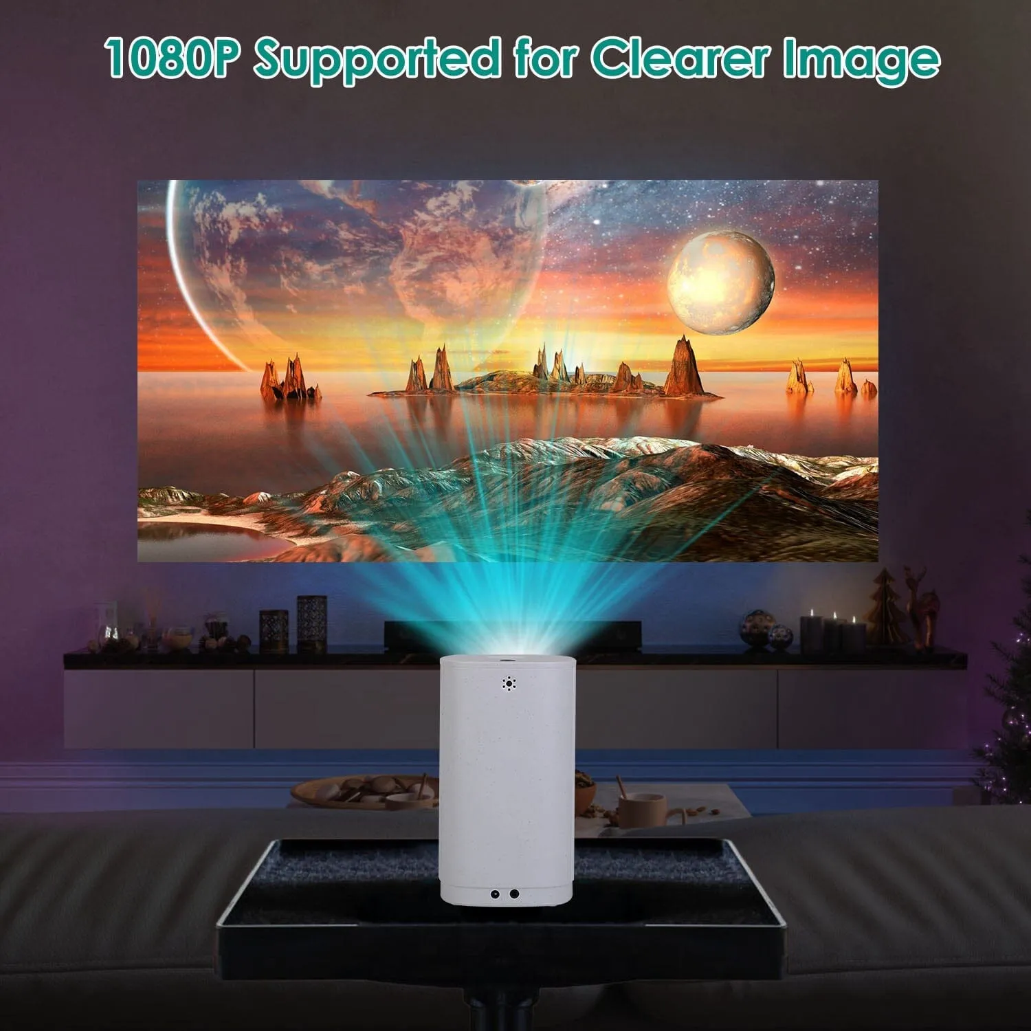 WiFi 1080P Projector Phone Projector Home Movie Projector Compatible with IOS Android iPads U Disk
