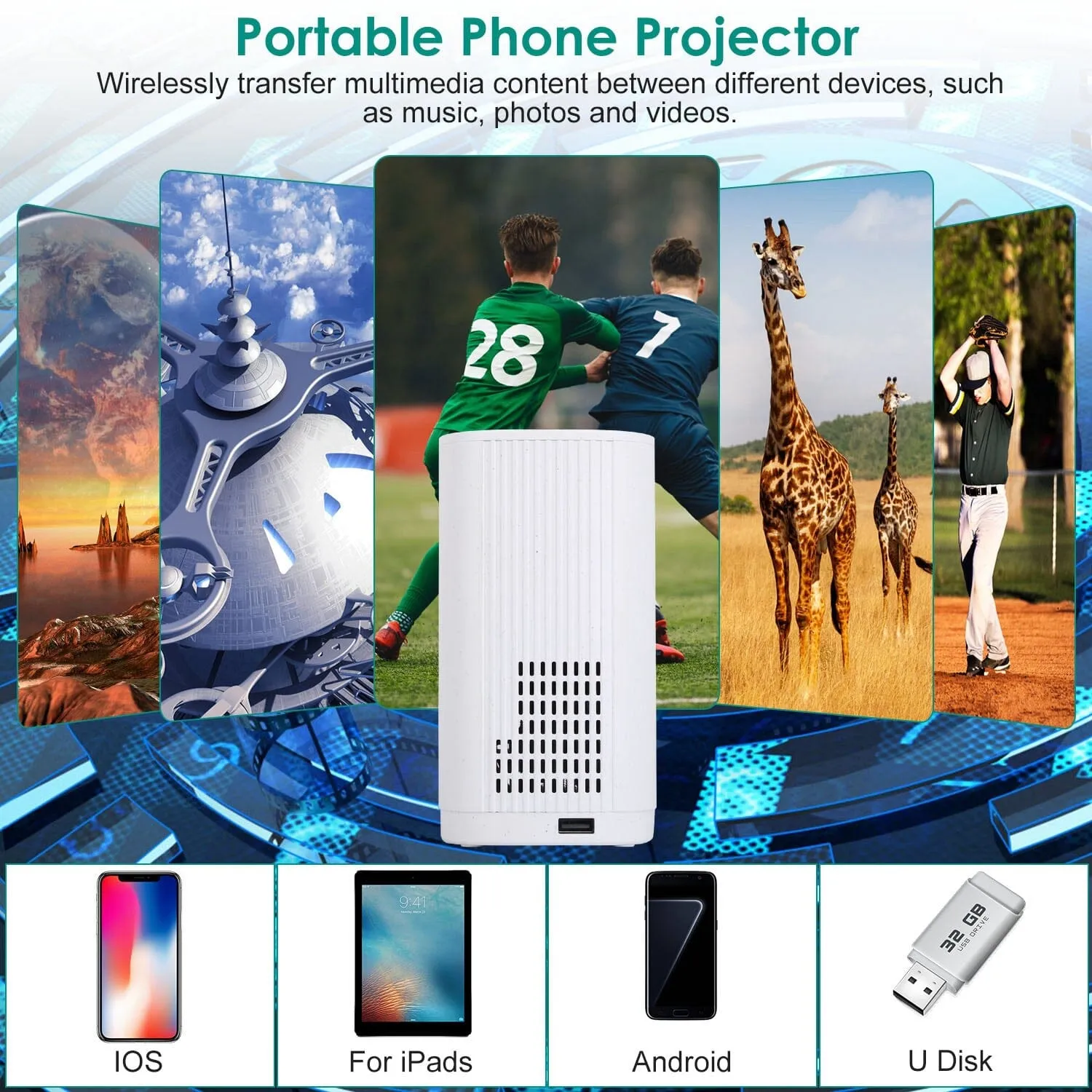 WiFi 1080P Projector Phone Projector Home Movie Projector Compatible with IOS Android iPads U Disk