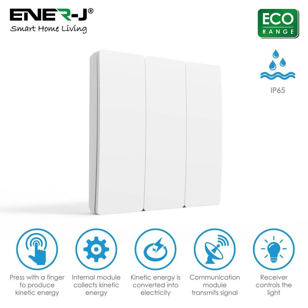 Wireless Kinetic 3 Gang Switch ECO SERIES (White body)