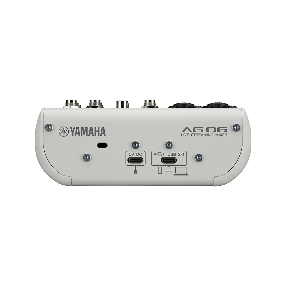 Yamaha AG06 Mk. II Multipurpose 6-Channel Audio Mixer Interface w/ Recording / Playback, 1 Touch DSP Control Effects via App Support, XLR 3 Pin, 6.35mm, 3.5mm TRS AUX and RCA Ports for Audio Production & Streaming (White, Black) | AG06 MK2