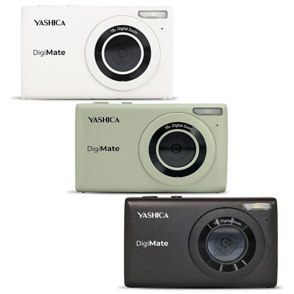 YASHICA DigiMate Compact Digital Camera Point and Shoot CMOS Sensor 64 Megapixel F/3.2 35mm 4K 30fps Video, Built-in Flash, 18x Digital Zoom, 650mAh Battery, Max 128GB TF / MicroSD Card Ports, 2.7" TFT Screen Display | Black, Green, White