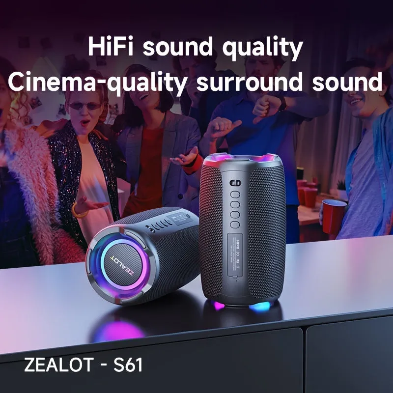 ZEALOT S61 Portable Wireless Speaker-20W Powerful Stereo Sound-RGB Lighting-3000mAh Long-Play Battery-Outdoor, Cycling, Parties
