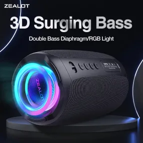 ZEALOT S61 Portable Wireless Speaker-20W Powerful Stereo Sound-RGB Lighting-3000mAh Long-Play Battery-Outdoor, Cycling, Parties