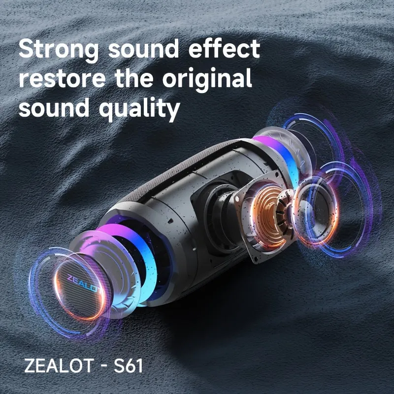 ZEALOT S61 Portable Wireless Speaker-20W Powerful Stereo Sound-RGB Lighting-3000mAh Long-Play Battery-Outdoor, Cycling, Parties