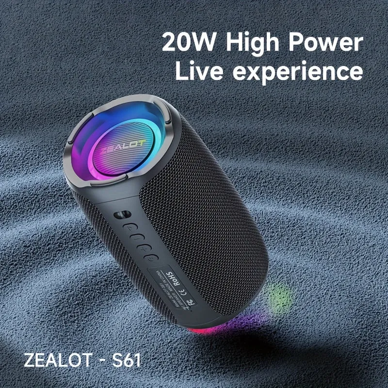 ZEALOT S61 Portable Wireless Speaker-20W Powerful Stereo Sound-RGB Lighting-3000mAh Long-Play Battery-Outdoor, Cycling, Parties